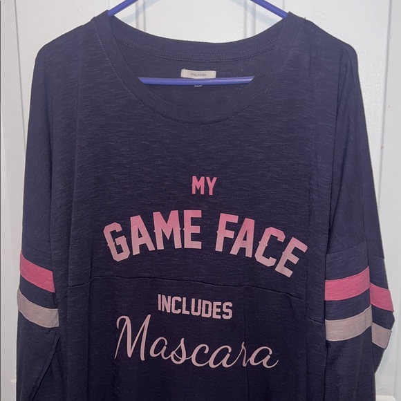 MAURICES 🏈 PURPLE/PINK “GAME FACE” LONG SLEEVE FOOTBALL TSHIRT Women’s 1 16W 18W - Picture 3 of 9